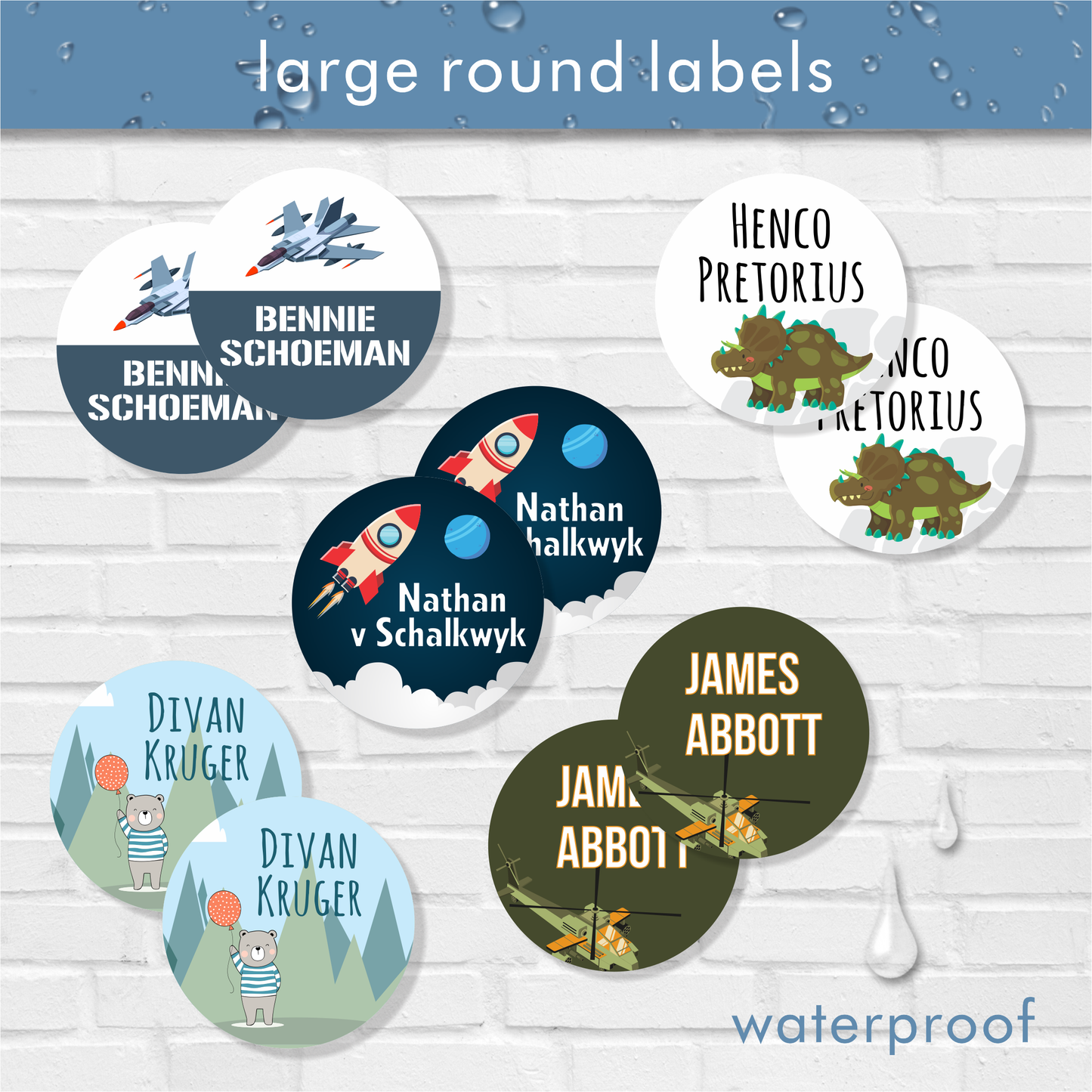 Waterproof Designer Large Round Labels