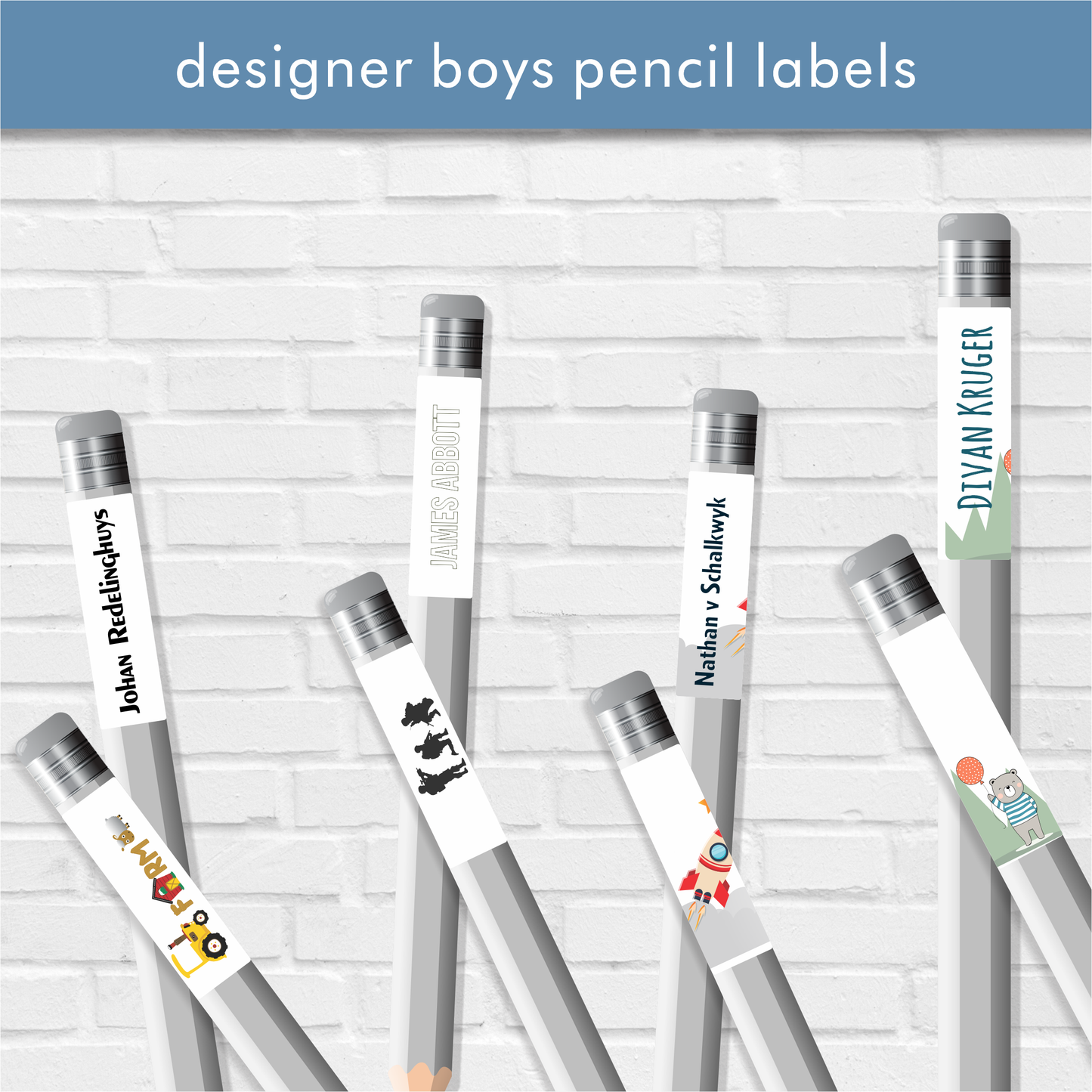 Boys Designer Pencil labels